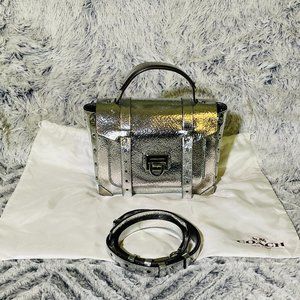 EUC - MICHAEL MK MANHATTAN MEDIUM CRACKLED METALLIC LEATHER SATCHEL (30T9MNCS6M)